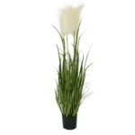 Kaemingk Gras in pot plastic groen/wit | L40-W40-H100cm
