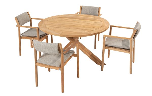 4 Seasons Outdoor Levi dining tuinset met Prado tuin eettafel rond 130 | Teak