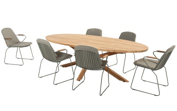 4 Seasons Outdoor Veneto dining tuinset met Prado teak tuin eettafel ovaal 240 | Olijf