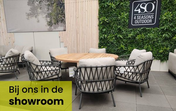 4 Seasons Outdoor Calpi Lounge – Dining tuinset met Taste Saba tuin eettafel 160 cm rond bij ons in de showroom