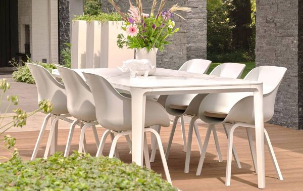 Witte tuinset met Hartman Le Soleil element dining tuinstoelen