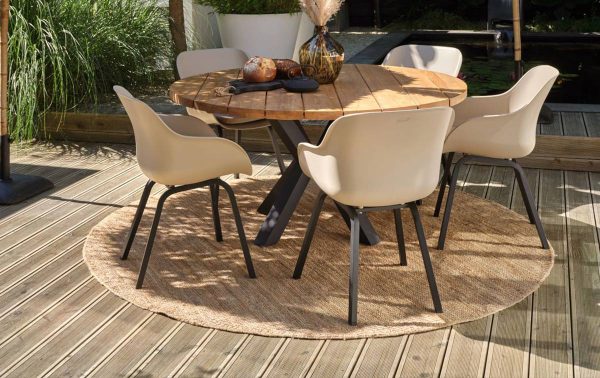 Hartman Le Soleil element dining tuinstoel | Zwart | Taupe met een ronde teakhouten tafel