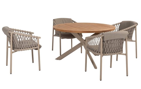 4 Seasons Outdoor Allora dining stoel met Prado 130 cm tafel | Latte