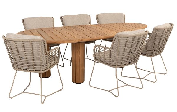 4 Seasons Outdoor Fabrice diningsetmet Corsica tafel | Latte