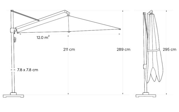 Afmetingen Platinum parasol