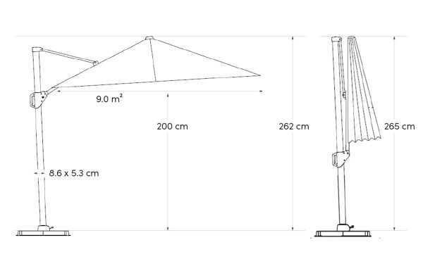 Afmetingen Platinum parasol