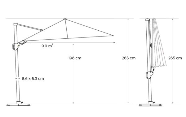 Afmetingen Platinum parasol